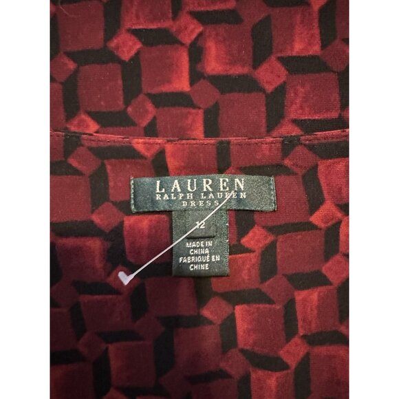 Ralph Lauren Dress 12 Black Red Plum 3/4 Long Sleeve Stretch Sheath Washable NEW - Picture 8 of 12